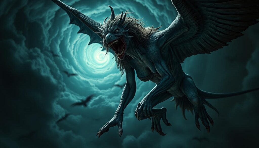 Harpy mythological creature in dark fantasy poem Harpy mythological creature in dark fantasy poem