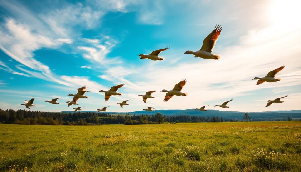 Wild geese flying in nature Wild geese flying in nature