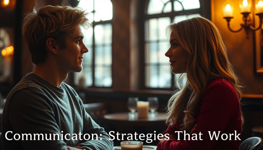 A romantic conversation between a young, blonde Aquarius man and a young, blonde Leo woman. They stand facing each other in a cozy, dimly lit cafe, their gazes locked in an intimate exchange. Soft, warm lighting filters through the windows, casting a golden glow on their faces. The atmosphere is one of deep understanding and emotional connection, as if they are the only two people in the world. Their body language is open and engaged, reflecting the ease and chemistry between the two zodiac signs. The image captures the essence of the "Communication Strategies That Work" section, showcasing how Aquarius and Leo can create a harmonious and fulfilling partnership through effective dialogue. A romantic conversation between a young, blonde Aquarius man and a young, blonde Leo woman. They stand facing each other in a cozy, dimly lit cafe, their gazes locked in an intimate exchange. Soft, warm lighting filters through the windows, casting a golden glow on their faces. The atmosphere is one of deep understanding and emotional connection, as if they are the only two people in the world. Their body language is open and engaged, reflecting the ease and chemistry between the two zodiac signs. The image captures the essence of the "Communication Strategies That Work" section, showcasing how Aquarius and Leo can create a harmonious and fulfilling partnership through effective dialogue.